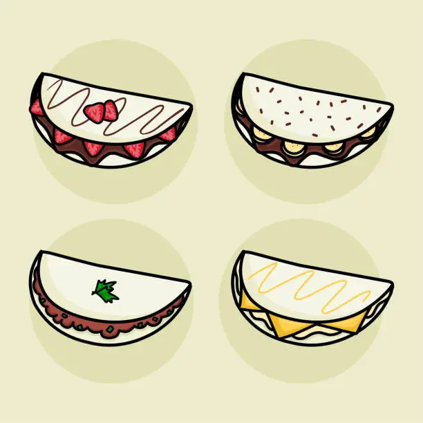 Vector illustration of Tapioca design set. Brazillian tipical food. Brazilian food. Tacos.