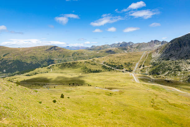 Camilo Encamp prairies in Andorran Pyrenees mountains during summer.GrandValira