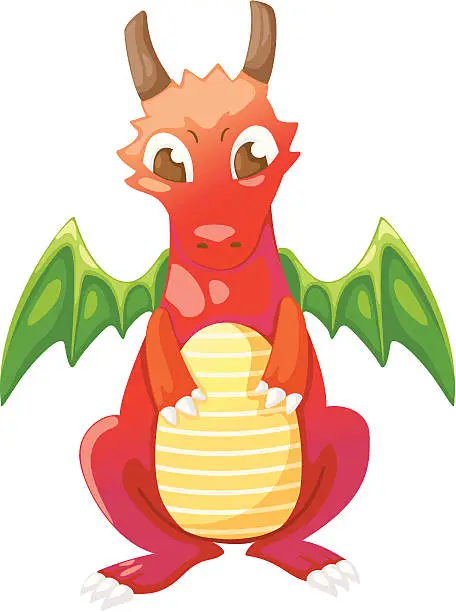 Vector illustration of Cute cartoon red dragon