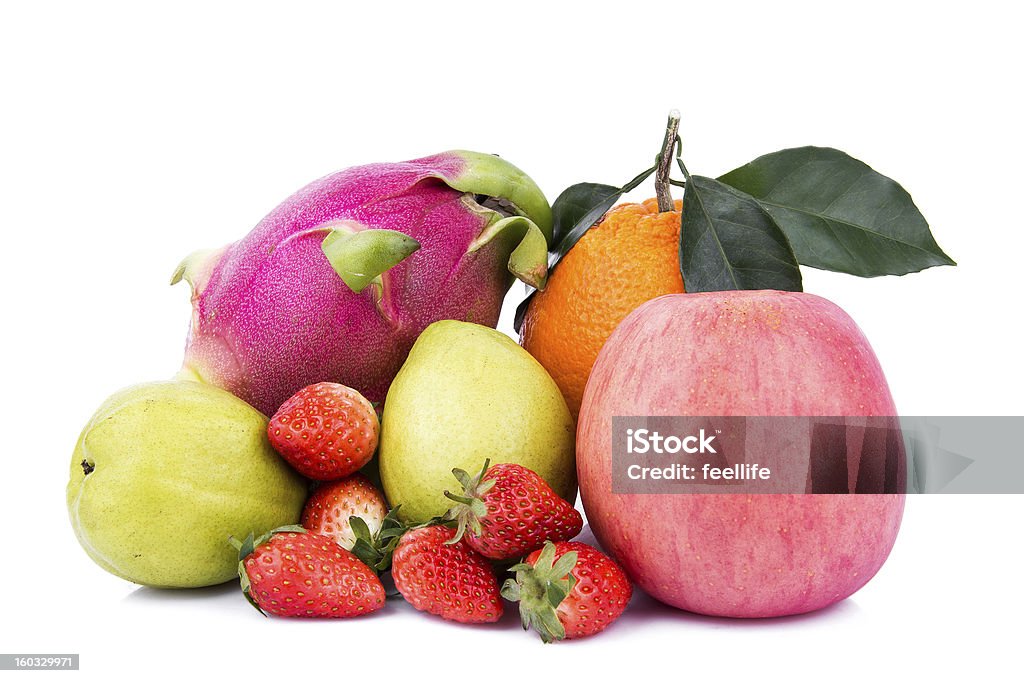 colorful ripe fruit composition isolated on white Apple - Fruit Stock Photo