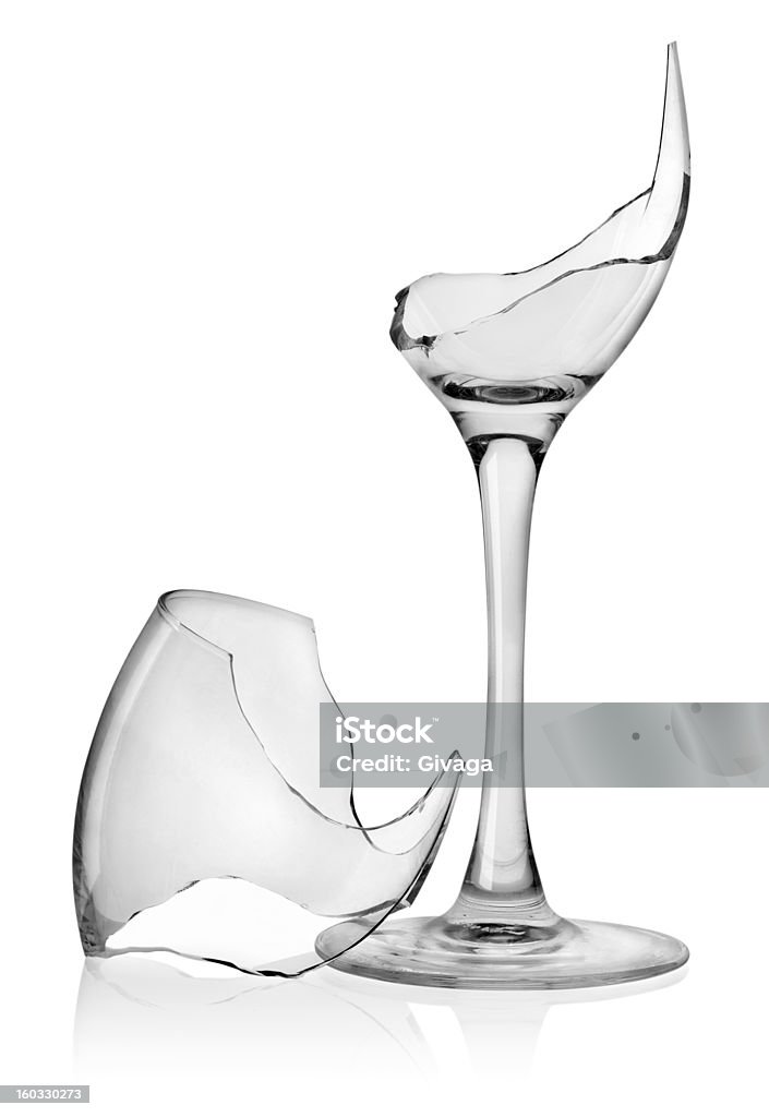 Broken wine glass Broken wine glass isolated on a white background Drinking Glass Stock Photo