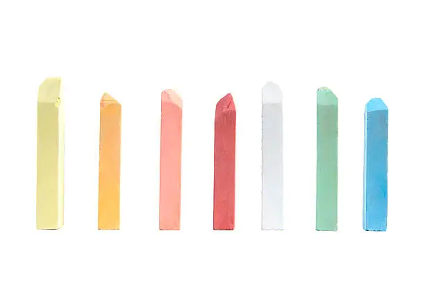 Photo of Pieces of colored chalk on a white background