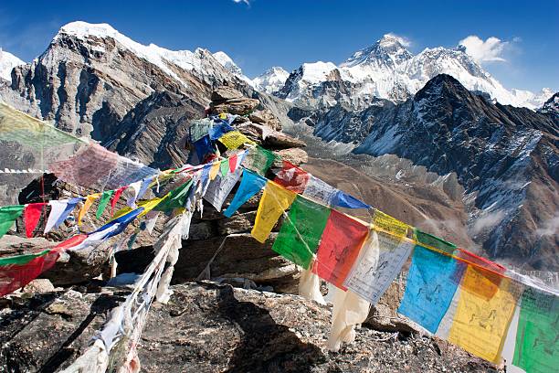 istock view of everest from gokyo ri with prayer flags 160330355