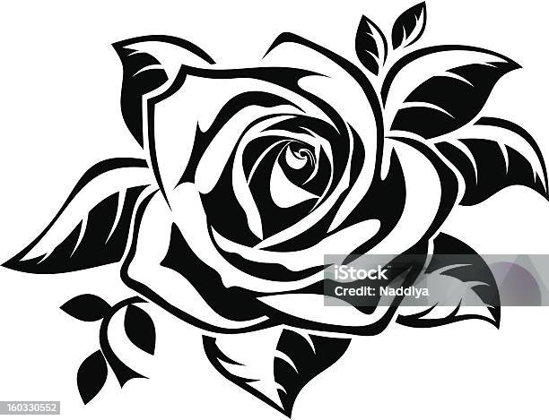 Silhouette Noire De La Rose Avec Des Feuilles Illustration Vectorielle Vecteurs libres de droits et plus d'images vectorielles de Rose - Fleur