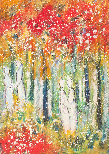 red las taniec - painted image illustration and painting expressionism tree stock illustrations