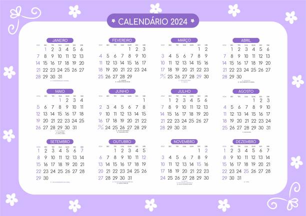 Calendario 2024 - Todos os meses - Portugues, Portuguese Calendario 2024 - Todos os meses - Portugues, Portuguese portugues stock illustrations