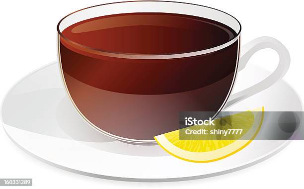 Tasse De Thé Noir Avec Le Citron Verre Sur Assiette Illustration Vecteurs libres de droits et plus d'images vectorielles de Aliment en portion