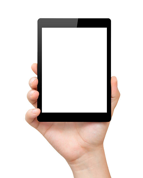 femme main tenir une tablette avec écran isolé - newspaper digital tablet digitally generated image note pad photos et images de collection