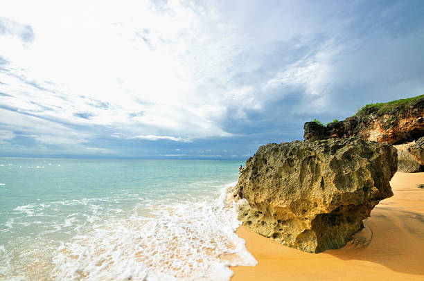 istock Beach scene showing sand, sea and sky 160333194