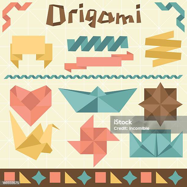 Retro Origami Conjunto Com Elementos De Design - Arte vetorial de stock e mais imagens de Abstrato - Abstrato, Animal, Arte e Artesanato - Arte visual