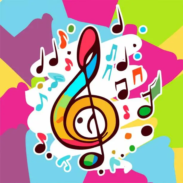 Vector illustration of Colorful banner style illustration of musical symbols