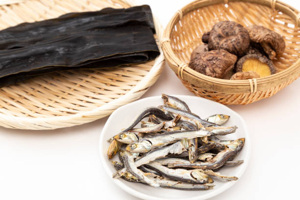 istock Japanese style soup ingredients on white background. 1603337754