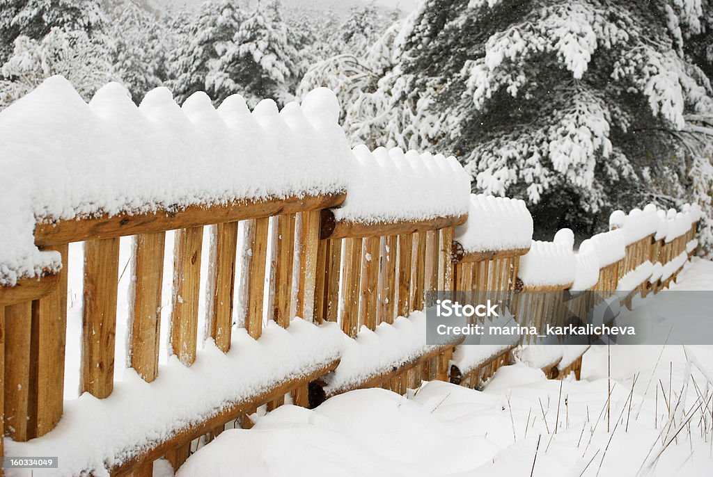 fence covered with snow wodden fence covered with snow Cold Temperature Stock Photo