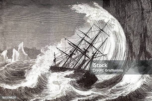 Gravieren Der Sinkenden Schiff Gerettet In Einem Hurrikan 1873 Stock Vektor Art und mehr Bilder von 18. Jahrhundert