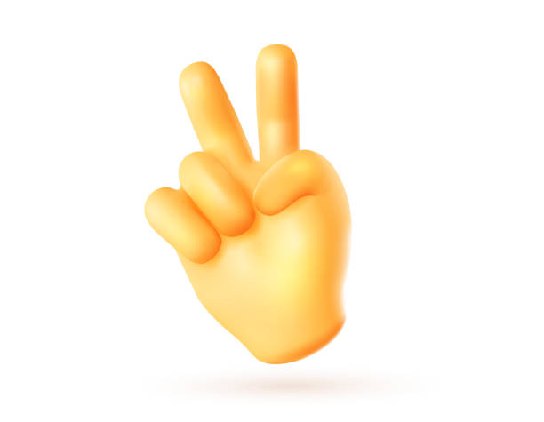 istock Vector illustration of male hand gesture sign v on white color background. 3d mesh style emoji design of yellow man hand 1603350019