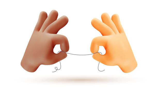 istock Vector communication illustration of hand gesture sign ok with finger and hold thread on white color background. 3d mesh style emoji design of different man hand 1603350535