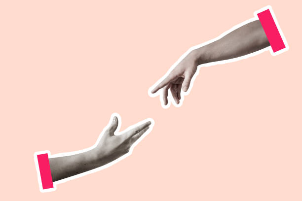 istock Two hands reaching towards each other.  Contemporary art 1603364732