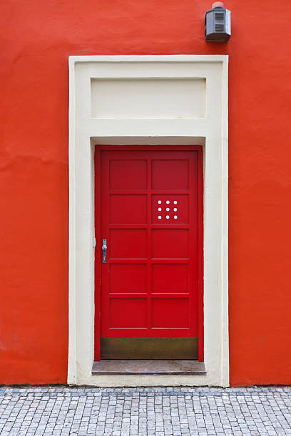istock Red closed door on wall at Stare Mesto, Prague 160336557