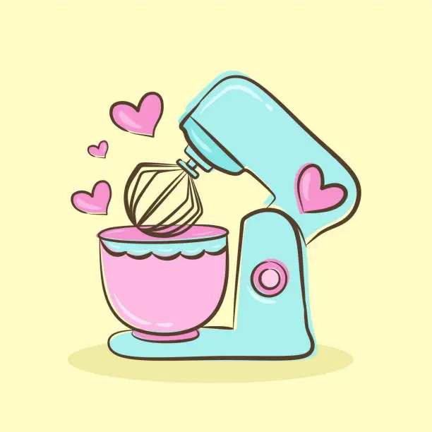 Vector illustration of Stand Food Mixer, Kitchen Mixer, Making Mixer, Electric Food Mixer, Food Processor, Kitchen Gadget, Vector Illustration Background