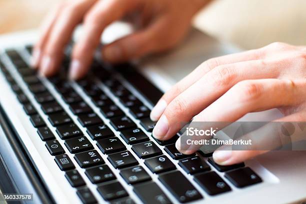 Hands Typing On The Laptop Keyboard Stock Photo - Download Image Now - Business, Business Person, Close-up