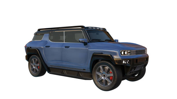 istock Light blue generic SUV motor car with headlights on. Isolated 3D illustration. 1603388338
