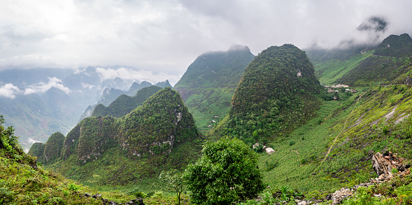 panoramic view of ha gian loop mountains on northern vietnam