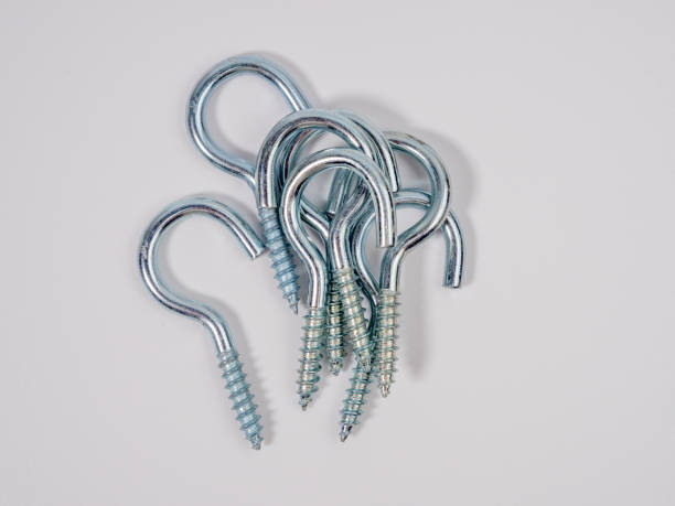 Set of screws with a hook on a white background. Close-up set.