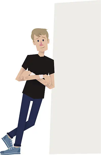 Vector illustration of Man in a black t-shirt leaning against wall