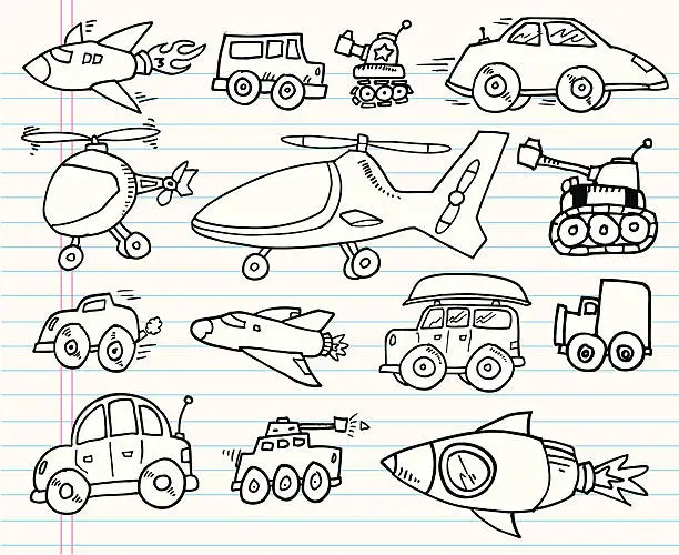 Vector illustration of Doodle Transportation Set