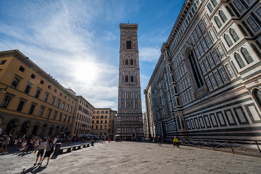 Milan, Italy - Sep 5, 2022: Tourist visiting around Florence Cathedral (Duomo di Firenze) and The Baptistery of St. John on a sunny day in Florence, Italy