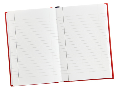 Blank open notebook isolated on white background,