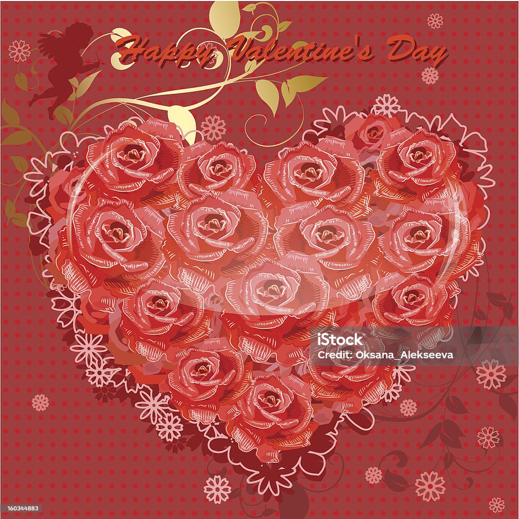 Valentine's card with a heart of roses - Векторная графика Абстрактный роялти-фри
