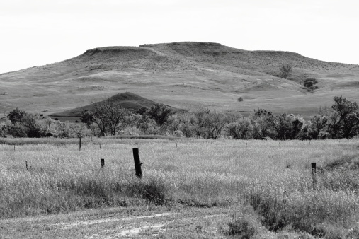 Photo of Nebraska Ranchland in black and white