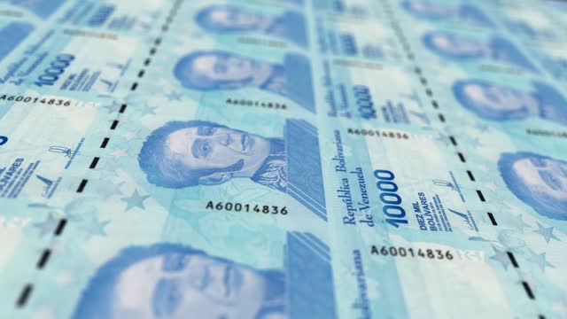 Venezuela, The Venezuelan Bolivar Printing Press Machine Print out Current Bolivar Banknotes, Seamless Loop, Venezuelan Money Currency Background, 4K, Depth of Focus Smoot and Nice stock video