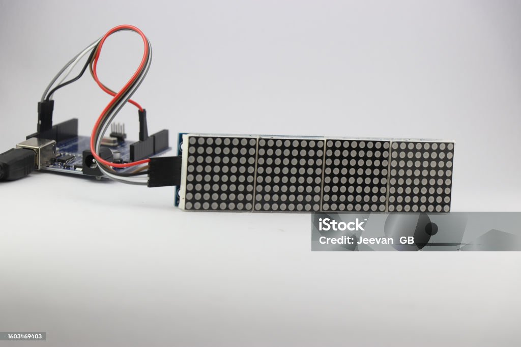 Led Matrix On Micro Led Dot Matrix Display Is Connected To A Micro Controller Using Jumper ...