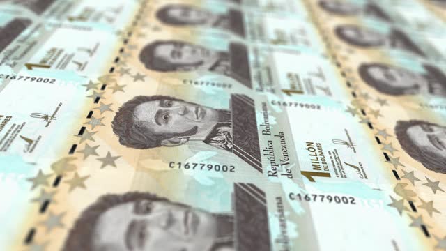 Venezuela, The Venezuelan Bolivar Printing Press Machine Print out Current Bolivar Banknotes, Seamless Loop, Venezuelan Money Currency Background, 4K, Depth of Focus Smoot and Nice stock video