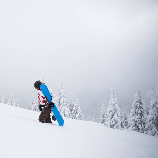 istock Lonley snowboarder on the mountain 160347540