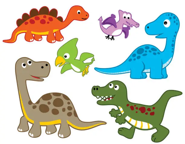 Vector illustration of Set of funny colorful dinosaurs cartoon