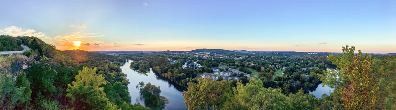 Scenic Sunset view of Table Rock Lake, Table Rock Lake Dam and The White River in Branson at Southwest Missouri.