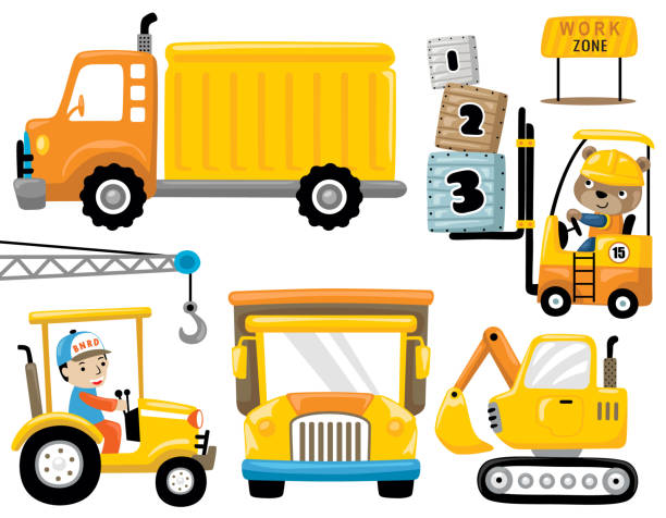 Vector set of industry element cartoon with happy workers This illustration suitable for your business purpose or personal use. The illustration is vector-based. They are fully editable and scalable without losing resolution ursus tractor stock illustrations