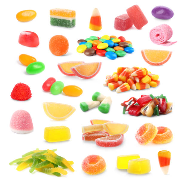 istock Collage with different sweet candies isolated on white 1603492515