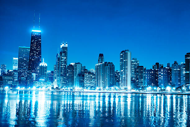 istock Chicago Night Skyline as Financial Fistrict 160349979