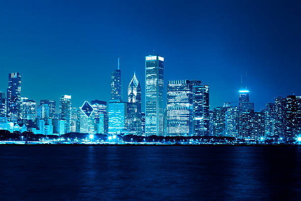 istock Chicago Night Skyline as Financial Fistrict 160350062