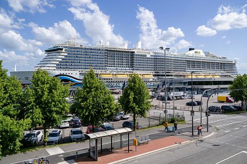 cruise ship AIDAnova at  Ostseekai cruise terminal in Kiel, Germany