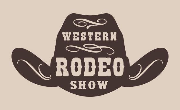 illustrations, cliparts, dessins animés et icônes de rodeo show monochrome vintage autocollant - cowboy hat personal accessory equipment headdress