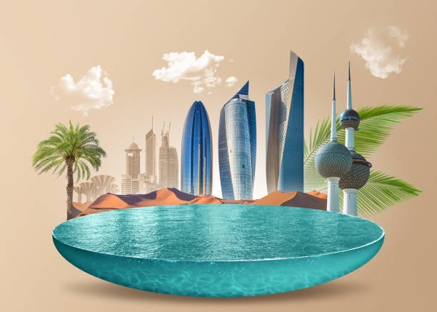 istock Isometric view of Kuwait sea with buildings. abstract pool plot illustration. Kuwait design mock up. import export industry. 1603505005