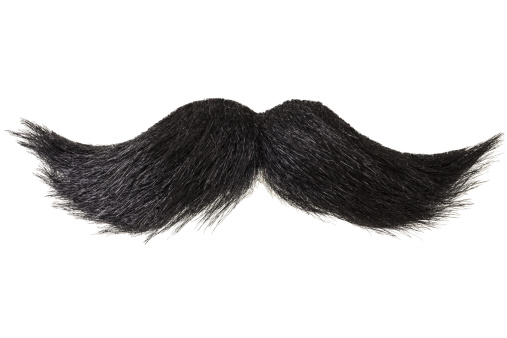 Curly black moustache isolated on white