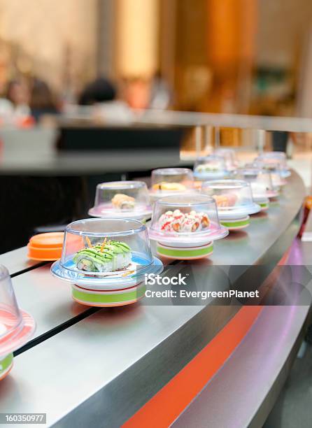 Sushi On Conveyor Stock Photo - Download Image Now - Sushi, Conveyor Belt, Turning