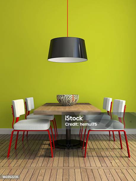 Part Of The Modern Diningroom With Green Wall Stock Photo - Download Image Now - Dining Room, Apartment, Chair