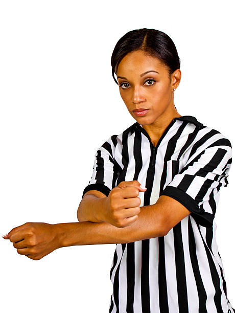 african american femme arbitre gestes une violation des - american football referee american culture striped photos et images de collection